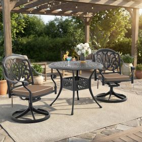 3-Piece All-Weather Cast Aluminum Dining Set, Include 2 Swivel Chairs and 35.43" Round Table With Black Frame