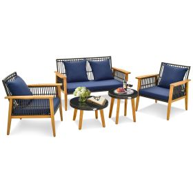 5 Piece Outdoor Conversation Set with 2 Coffee Tables for Backyard Poolside