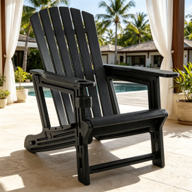 Patio Chair with Cup Holder Wooden Texture Comfortable Outdoor Furniture for Backyard Garden