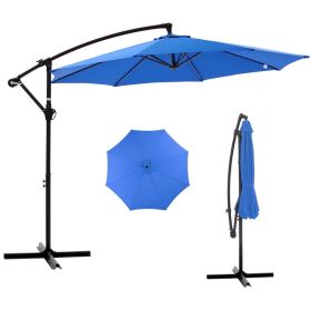Outdoor Patio Umbrella, 10ft Offset Hanging Patio Umbrella with Aluminum Stand, 8 Ribs, UV Protection for Pool Garden Backyard Market, Blue