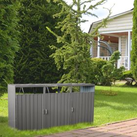 Garbage Bin Shed Stores 3 Trash Cans Metal Outdoor Bin Shed for Garbage Storage,Stainless Galvanized Steel, Bin Shed for Garden Yard Lawn,Grey