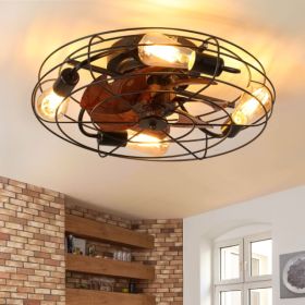 Lantern Style 20 Inch Farmhouse Low Profile Ceiling Fan Light (Option: Black)