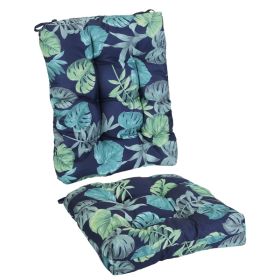 2Pcs Waterproof Rocking Chair Cushion Upper And Lower Back And Seat Sets With Non-Slip Ties Oxford Cloth Surface Polyester Filling Comfortable Fo (Option: BlackCyanLeaf)