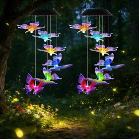 1Pc 2Pcs Quantity Options Solar Butterfly Wind Chime 7 Color Changing Wind Chime For Outside IPX4 Waterproof Outdoor Garden Yard Decor (Option: BlueRed-2Set)