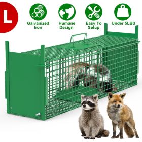 Live Animal Cage Trap For Animals Humane Galvanized Iron Trap Cage For Raccoons Armadillos Foxes Opossums Muskrats Beavers 26in 32in 40in Size Op (Option: Green-L Size 40in)