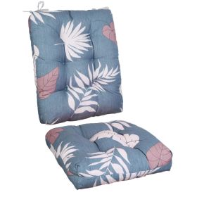 Waterproof Rocking Chair Cushion Upper And Lower Back And Seat Sets With Non-Slip Ties Oxford Cloth Surface Polyester Filling Comfortable For Ind (Option: BlueGreyLeafPro)