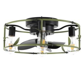 Built-in Ceiling Fan With Light And Remote Control Unavailable Platform- Temu (Option: Green)