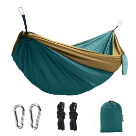 1pc Outdoor Camping Hammock; Portable Nylon Parachute Hammock 106*55in (Color: 106*55in Dark Green And Camel)