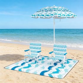 4 Pieces Beach Umbrella Set with 2 Foldable Chairs and Picnic Blanket (Color: Blue)