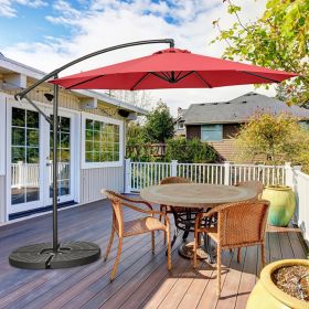 10 Feet Offset Umbrella with 8 Ribs Cantilever and Cross Base (Color: Red)