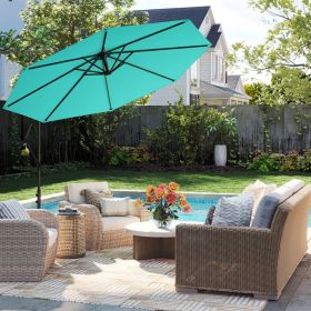 10 Feet Offset Umbrella with 8 Ribs Cantilever and Cross Base (Color: Turquoise)