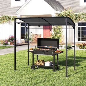 7 Feet Grill Gazebo with Serving Shelf and Storage Hooks (Color: Gray)