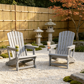 High-Back Adirondack Chair with Cup Holder HDPE Wood-Like Texture for Garden Outdoor Comfortable Seating with Classic Design-There is only one ch (Color: Grey)