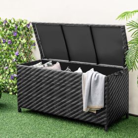 85 Gallon Outdoor Storage Box with Removable Liner and Universal Wheels (Color: BLACK)