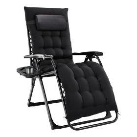 Zero Gravity Chair, Reclining Camping Lounge Chair for Indoor, Reclining Patio Chairs with Cup Holder Trays and Removable Cushion (Color: BLACK)