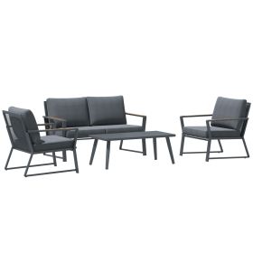 4 Piece Patio Furniture Set, Aluminum Conversation Set, Outdoor Garden Sofa Set with Armchairs, Loveseat, Center Coffee Table and Cushions, Dark (Color: as Pic)
