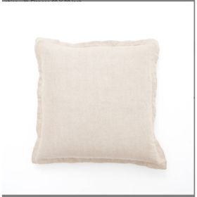 Linen Printed Cushion With Fringes  Brown (Option: Natural)
